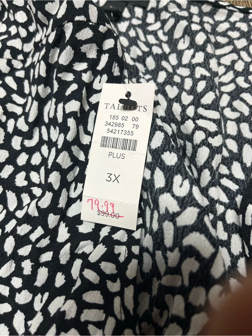 Talbots Black & White Patterned V-Neck Wrap Blouse - Women Tops